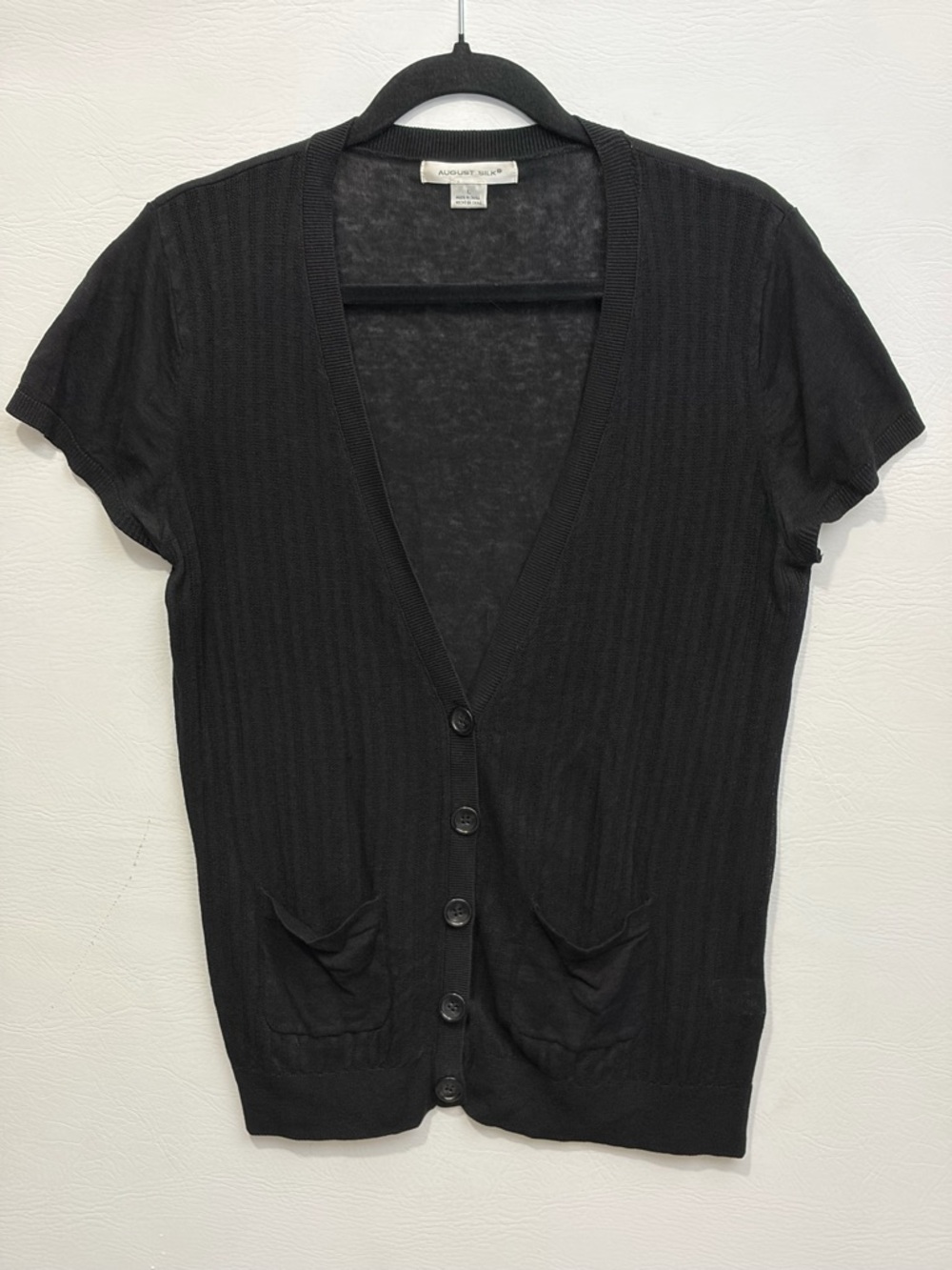 august silk Black Short-Sleeve Button Front Cardigan